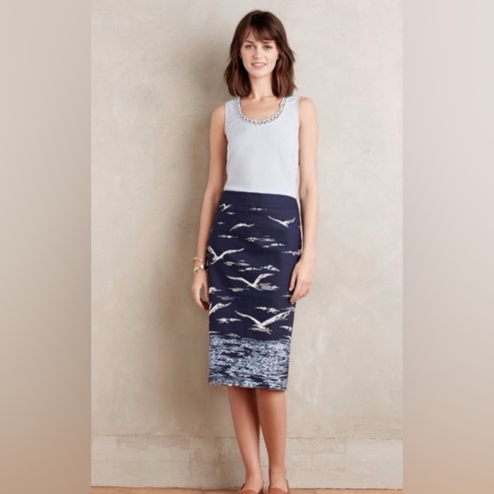 Anthropologie / Maeve Shorebird Navy Pencil Skirt, Size 8